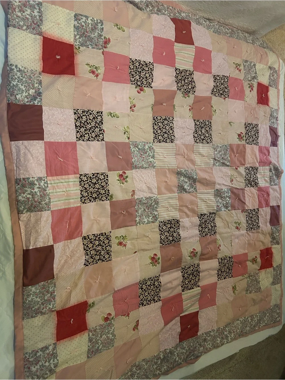 Soft Pink Reversible Patchwork Quilt - Home Bedding